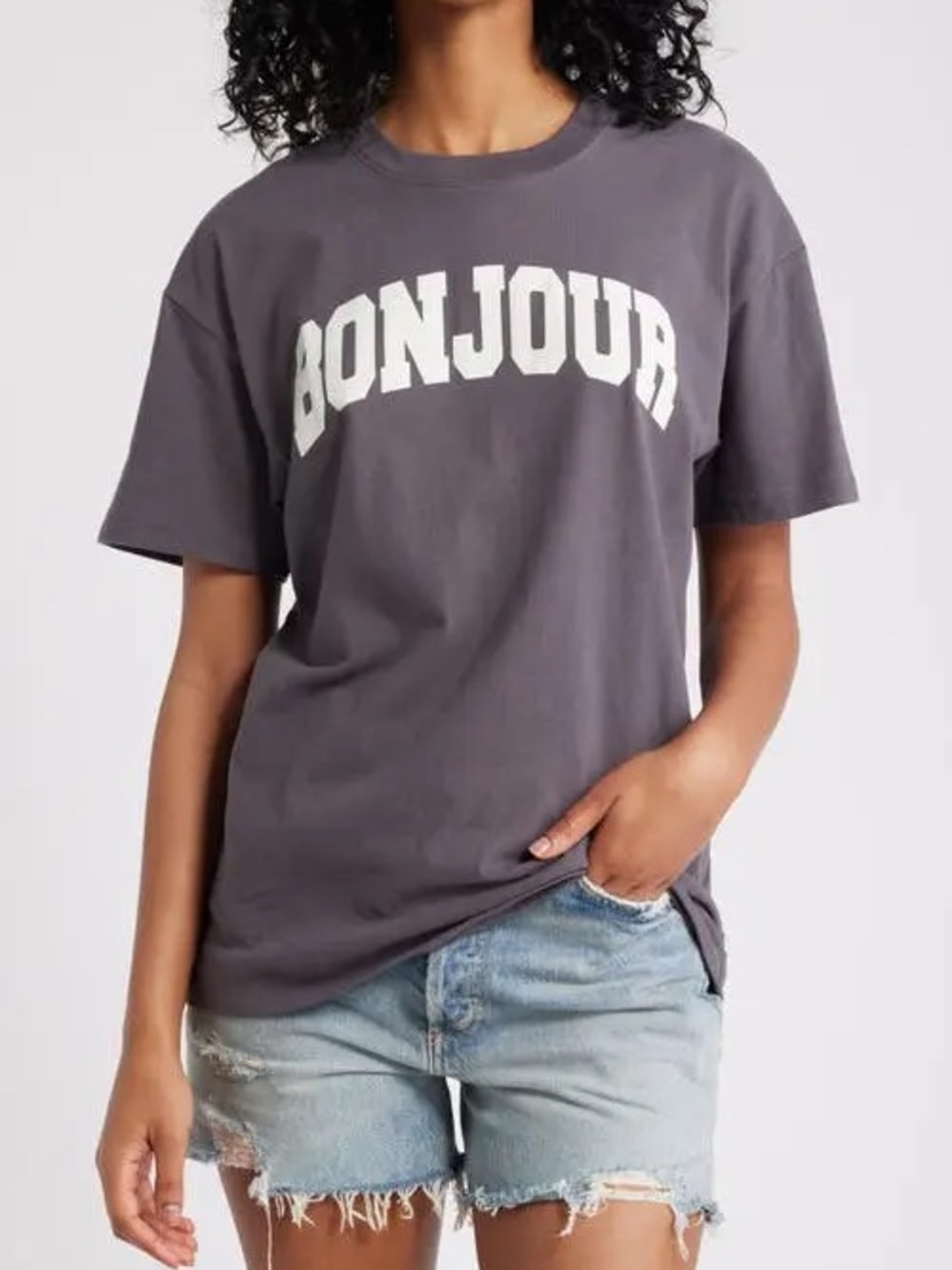 The Vinyl Icons Bonjour Graphic Short Sleeve Tee - Charcoal Gray